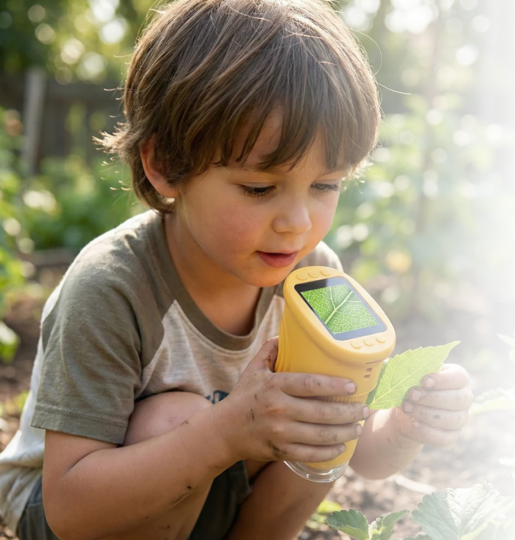 Kid using Curious Scope outdoors